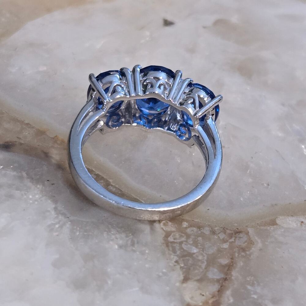 Vintage BBJ Bangkok Sterling Silver Blue Sapphire Statement Ring - Picture 9 of 16